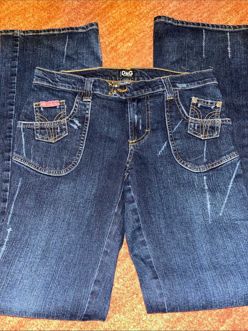 VTG Archive D&G Dolce Gabbana Y2K Low Rise Distressed Jeans Hook Clasp